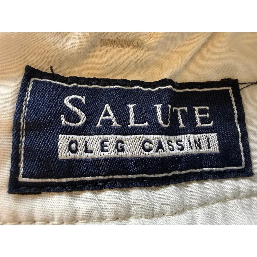 Salute Oleg Cassini Vintage Linen Cotton Pleated Pants 38x30 Khaki Tan Cuffed